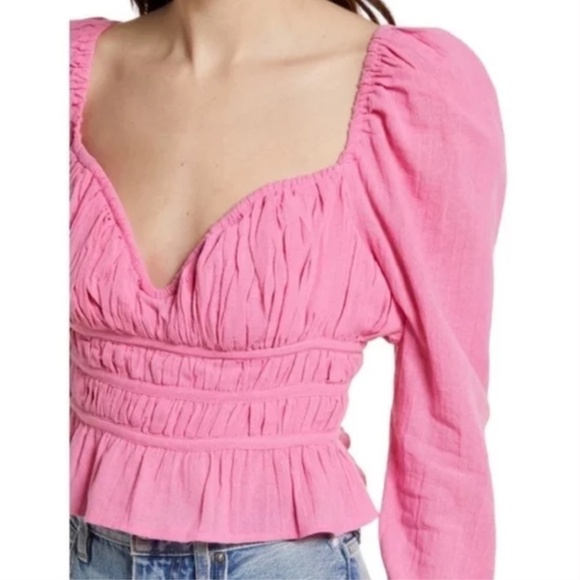 Free People NWT Chloe Top Pull Sleeve Cropped Top - Aurora Pink - Size Medium - Picture 6 of 16